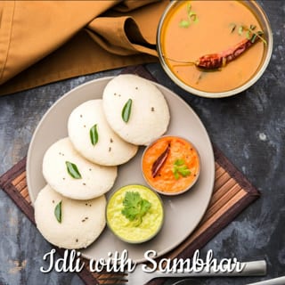 Plain Idli with Sambhar and Chutney