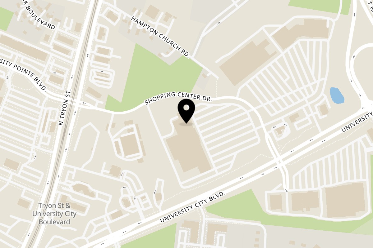 Map showing the location of Honest Indian Vegetarian Restaurant on 8109 University City Blvd C in Charlotte